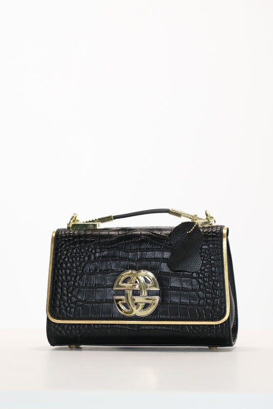 M031 / Crocodile Embossed Leather Flap Bag